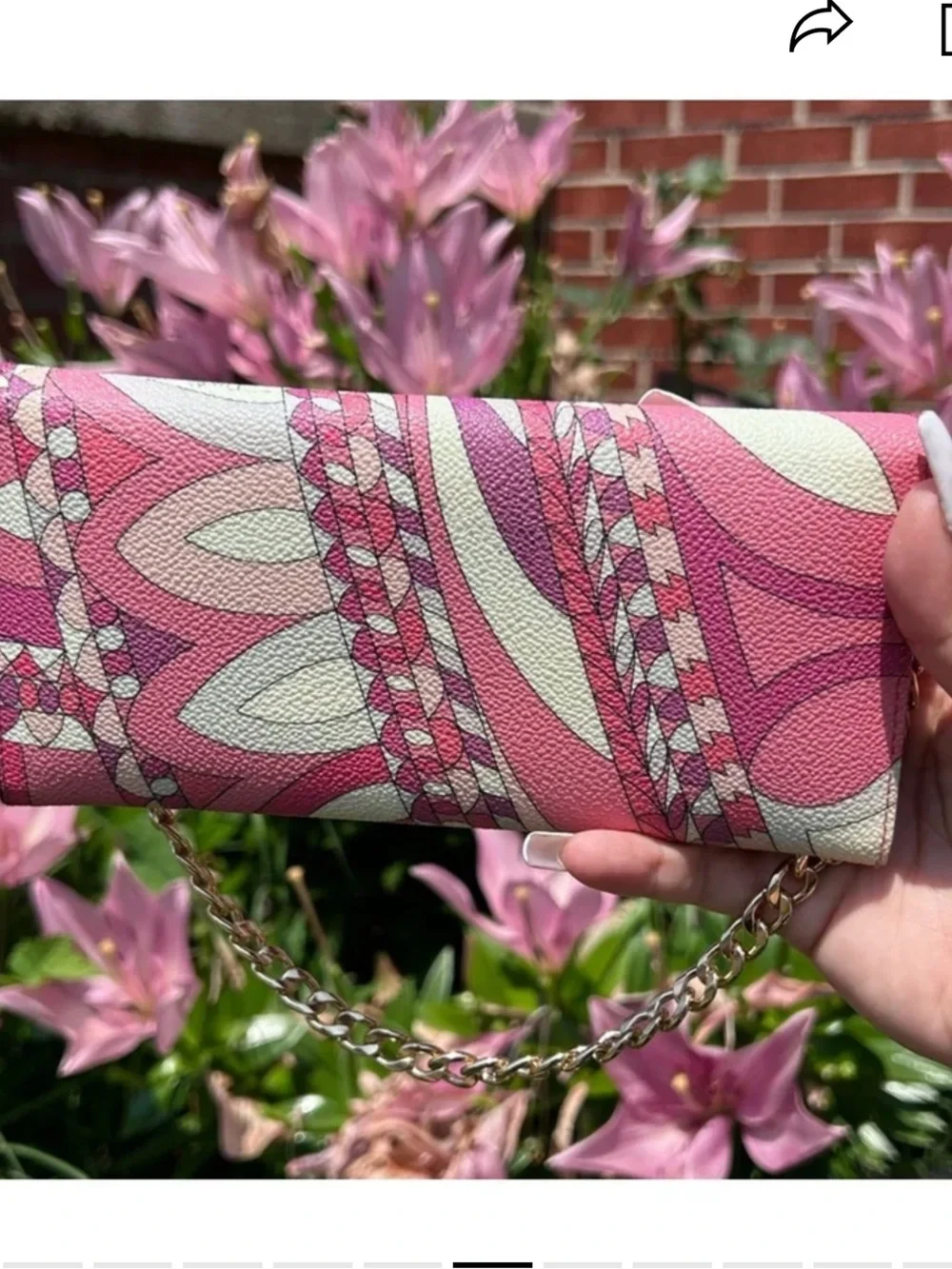 Emilio Pucci Pink Multi-Pattern Leather Wallet with Gold Chain